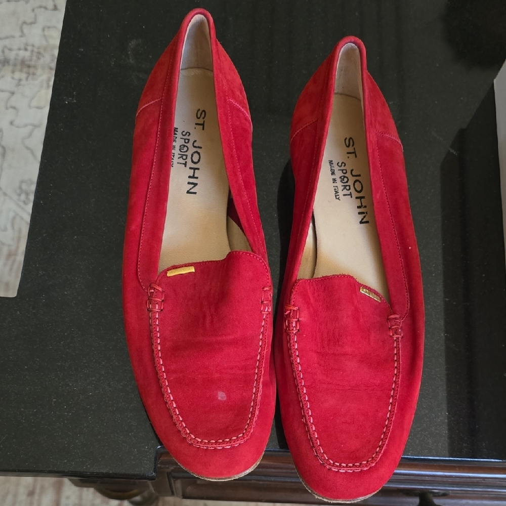 St John Red Suede Women Loafers